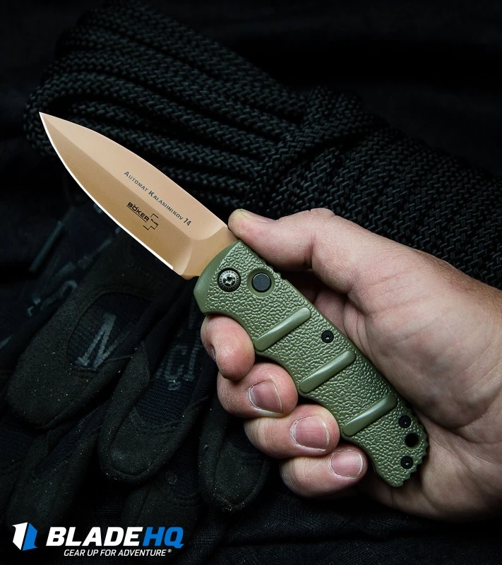 Boker Desert Warrior Kalashnikov Dagger Automatic Knife OD Green (3.3" D2) 4 Boker Desert Warrior Kalashnikov Dagger Automatic Knife OD Green (3.3" D2) - Image 4