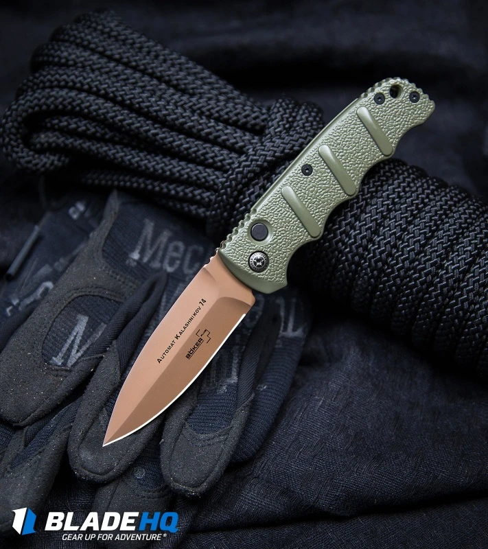 Boker Desert Warrior Kalashnikov Dagger Automatic Knife OD Green (3.3" D2) 5 Boker Desert Warrior Kalashnikov Dagger Automatic Knife OD Green (3.3" D2) - Image 5