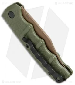 Boker Desert Warrior Kalashnikov Bowie Automatic Knife OD Green (D2 Copper) -Boker Sales Store Boker Kalashnikov Bowie Auto Desert Warrior OD Green Copper 01KALS22N BHQ 17106 jr side 2