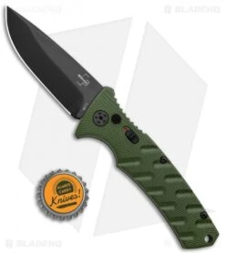 Boker Plus Strike Drop Point Automatic Knife OD Green (3.25" Black D2) -Boker Sales Store Boker Plus Strike DP Auto OD Green Black BHQ 97033 jr bottlecap