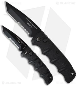 Boker Mini Kalashnikov Tanto Automatic Knife Black (2.5" D2 Black Serr) -Boker Sales Store boker kalashnikov mini 01kals73bts size comparison large